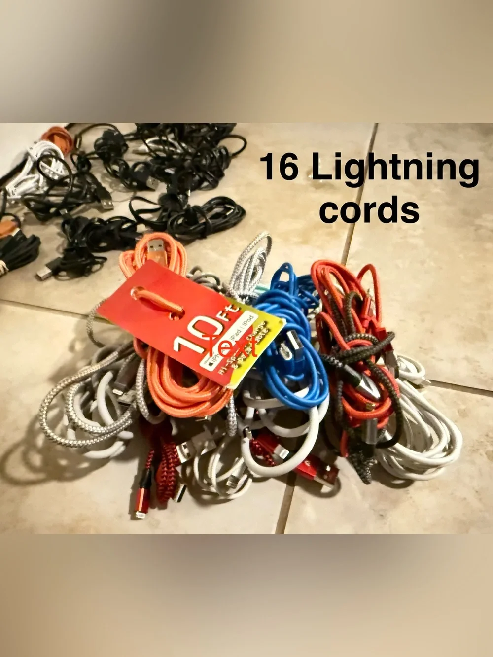 HUGE BUNDLE!! 16 USB-A To Lightning Charging Cables. Various Colors & Lengths